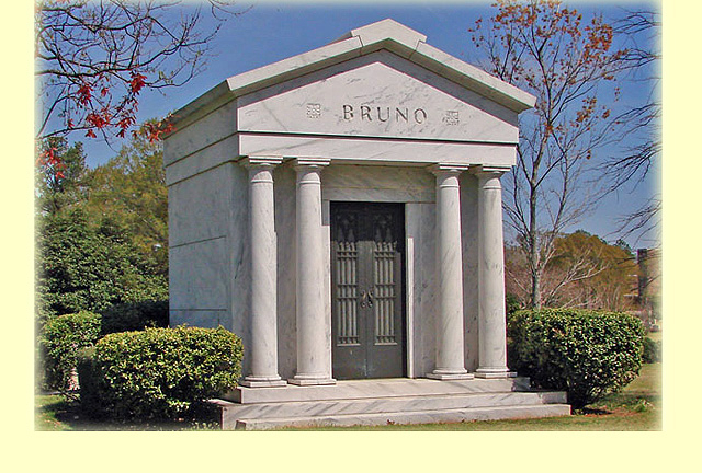 A beautiful crafted mausoleum with the name Bruno