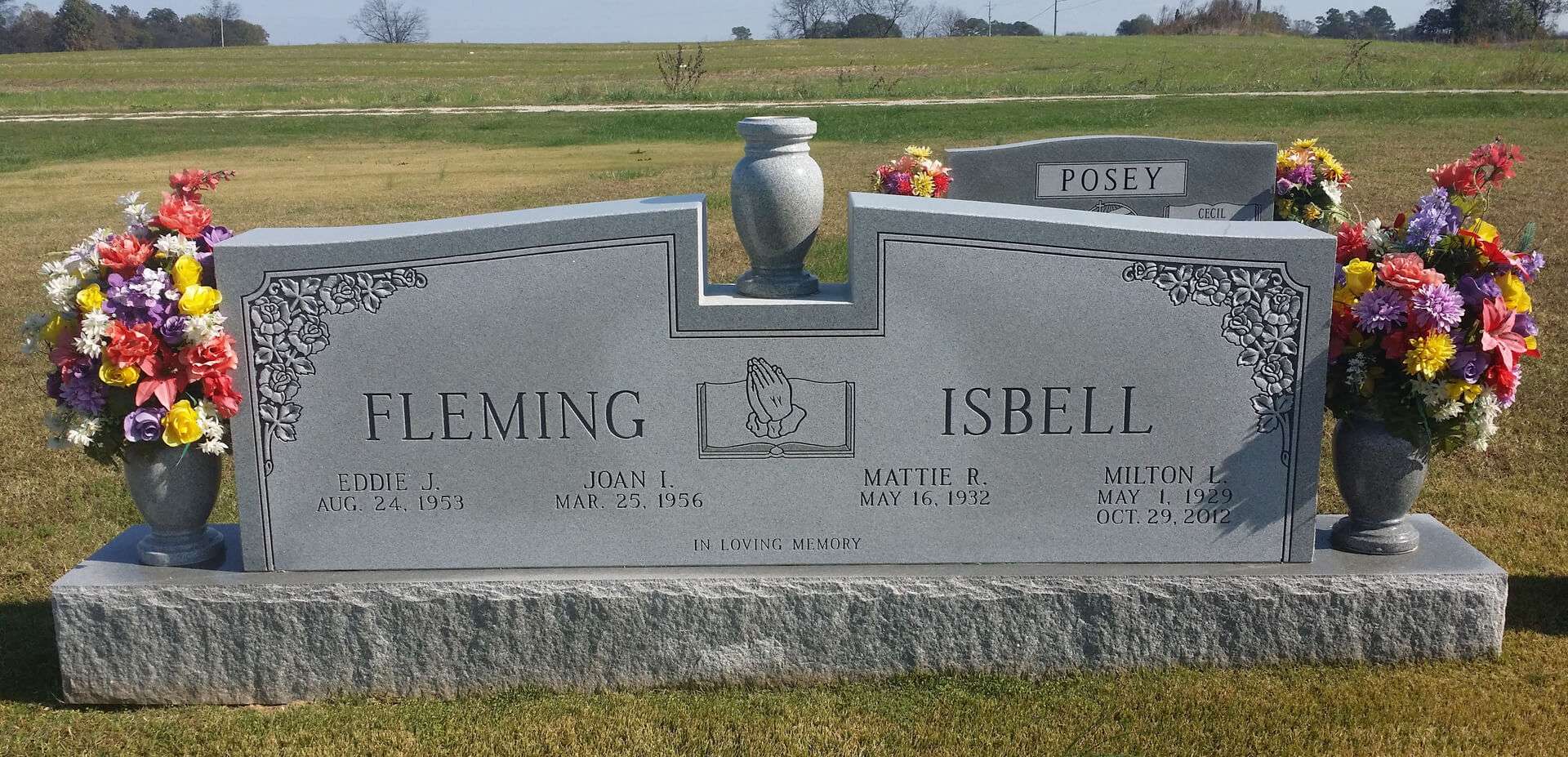 A memorial slab with the name Fleming and Isbell