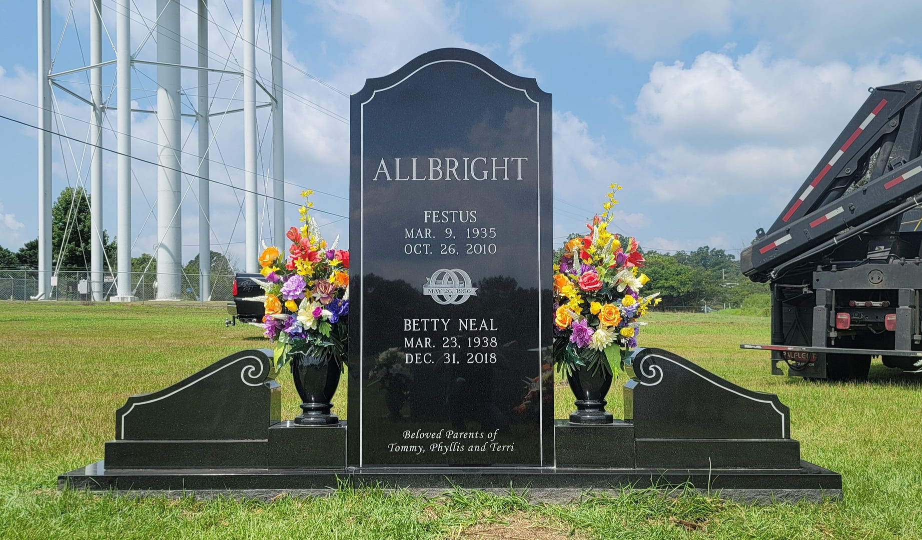 A memorial slab for Festus and Betty Neal