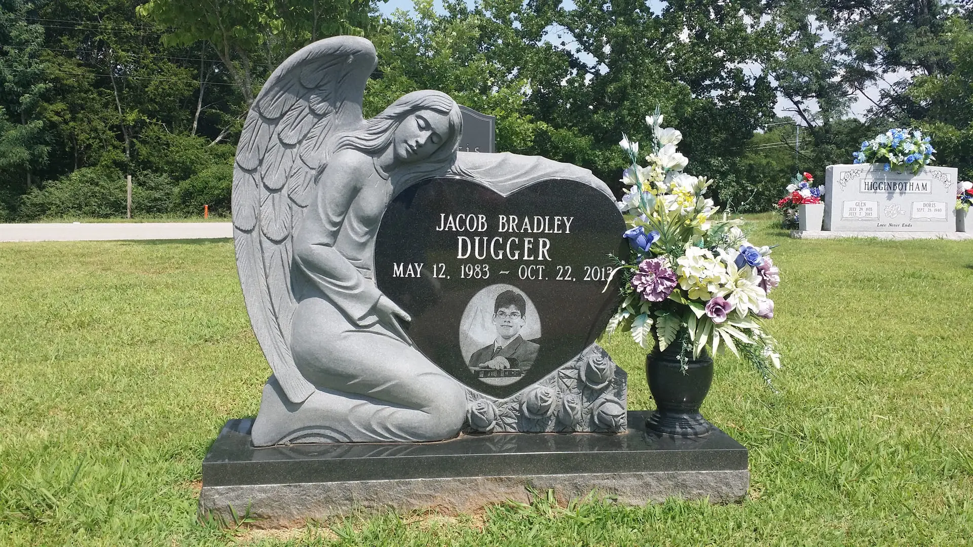 Jacob Bradley Dugger Memorial Block With Angel Statue