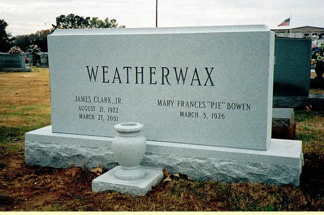 A memorial slab for James Clark. JR and Mary Frances Bowen