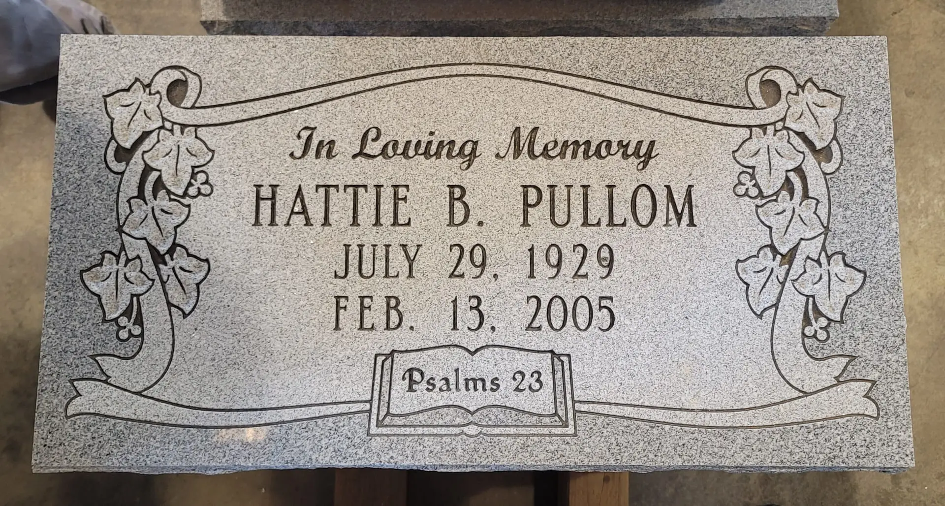 Hattie B Pullom Memorial Slab With Design