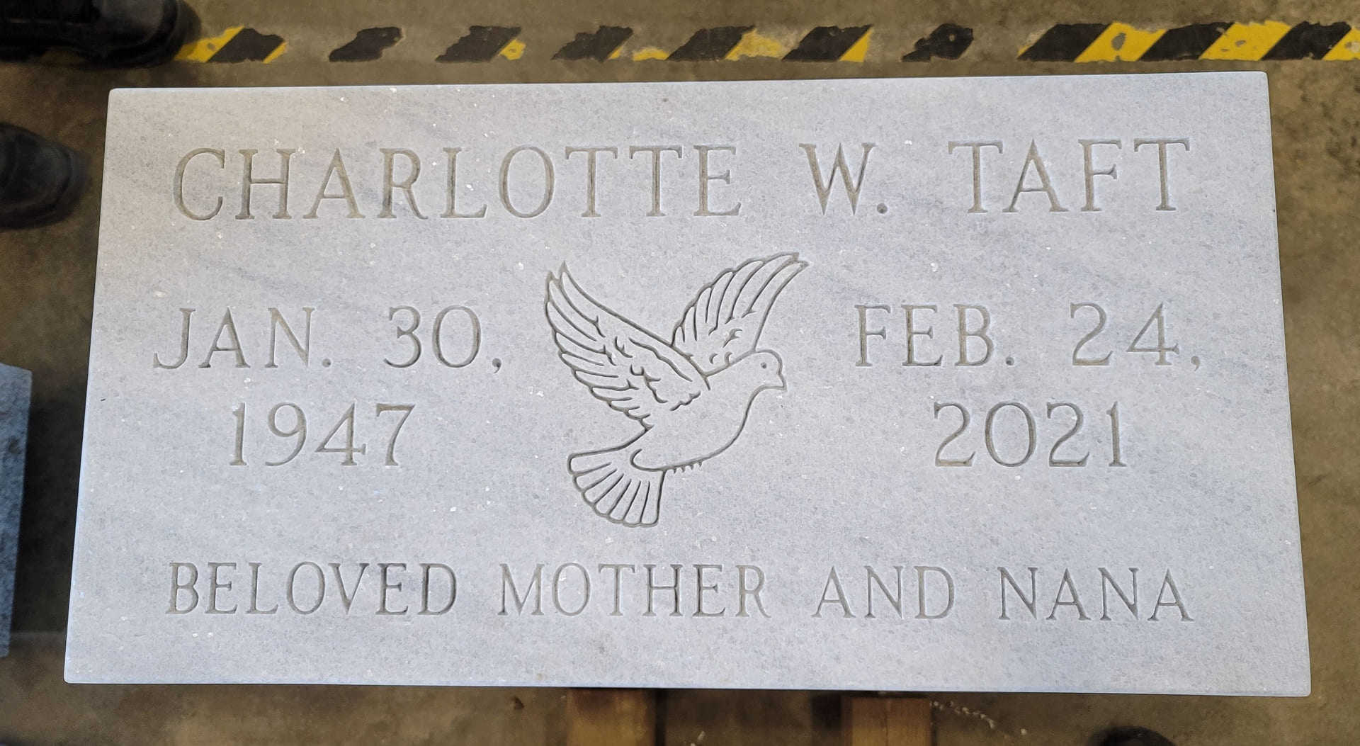 Charlotte W Taft Memorial Slab With Dates