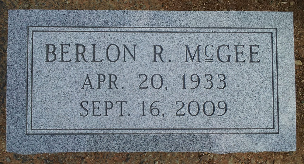 Berlon R McGee Memorial Slab on Hay