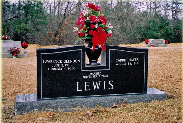 A memorial slab for Lawrence Glendon and Carrie Hayes