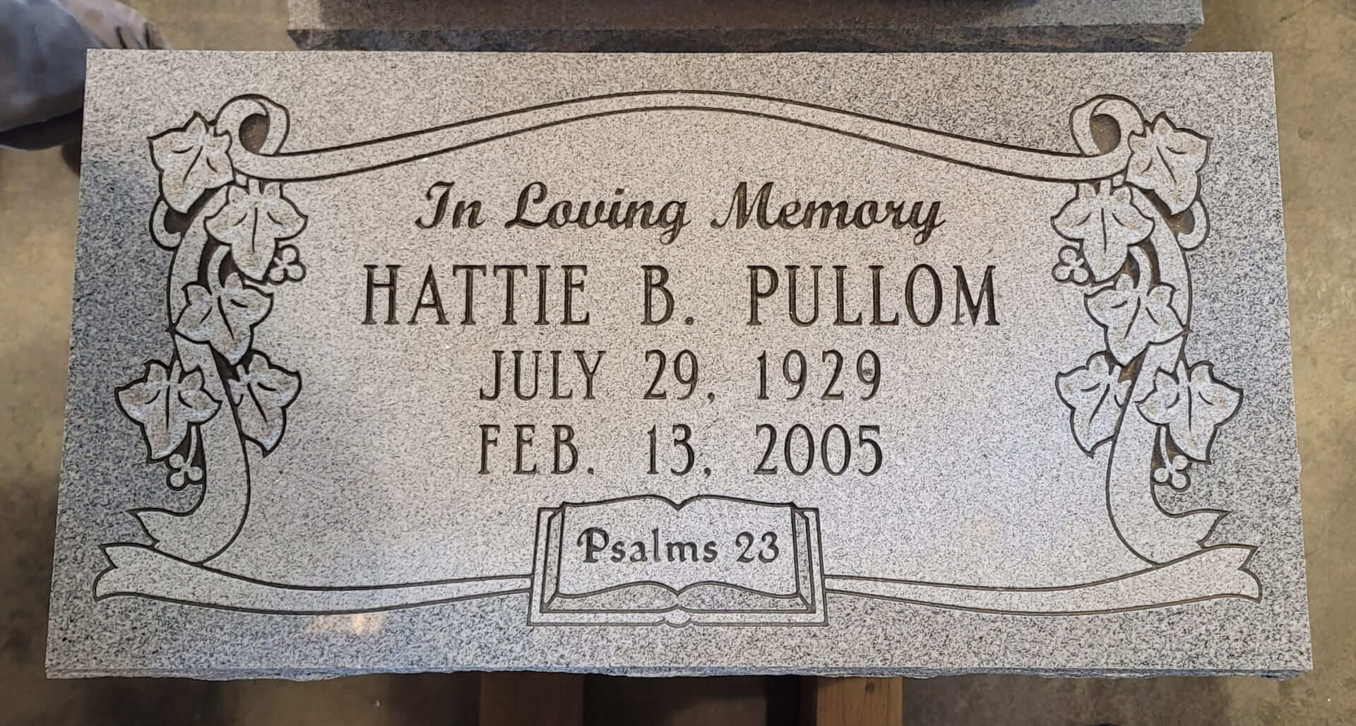 Hattie B Pullom Cement Memorial Slab
