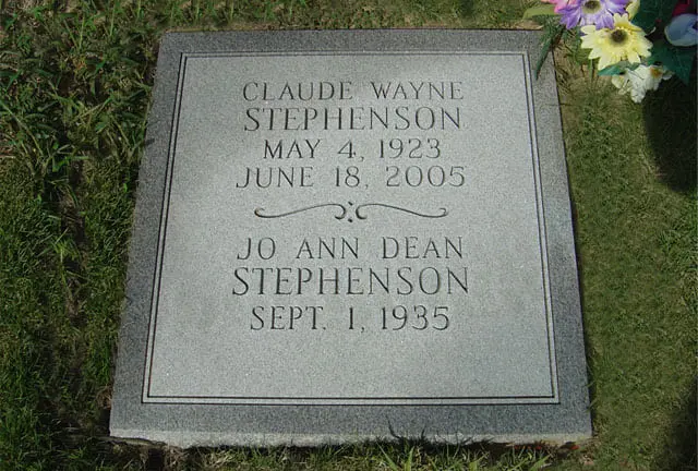 Claude Wayne Stephenson and Ann Dean Square Memorial Slab