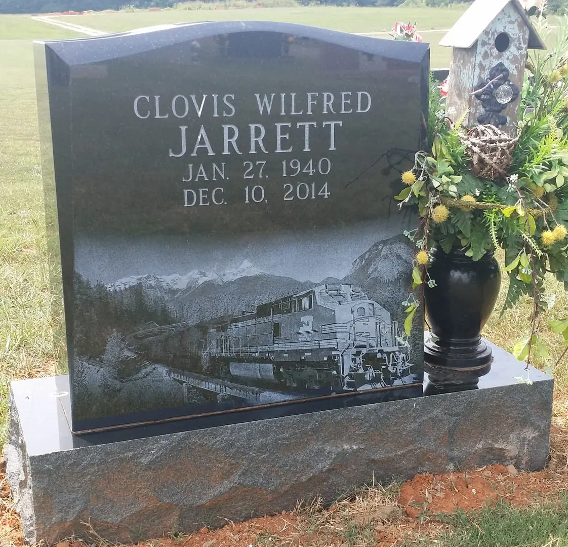 Clovis Wilfred Jarrett Memorial Block With Train Etching
