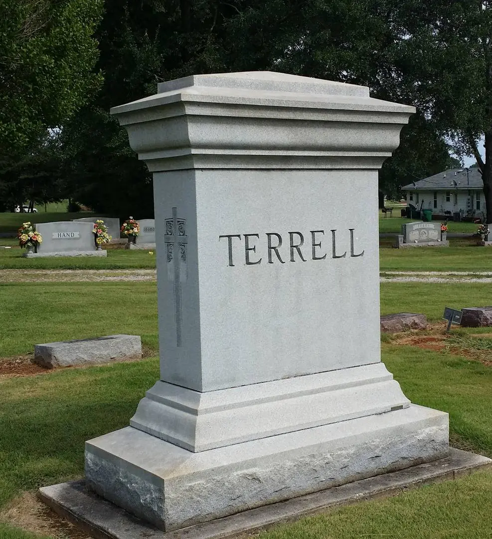 A memorial slab with the name and illustration by the text Terrell