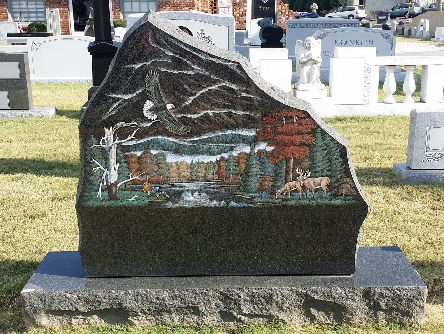 A memorial slab for a passed one with a beautiful art
