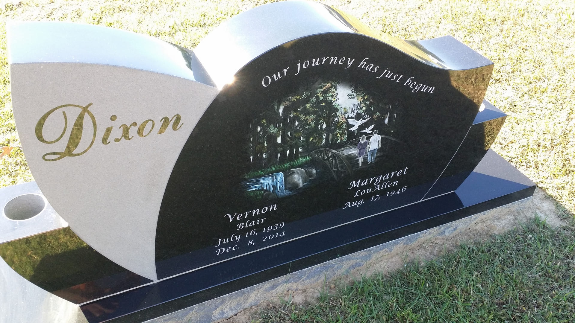 A memorial slab for Vernon Blair and Margaret Louallen