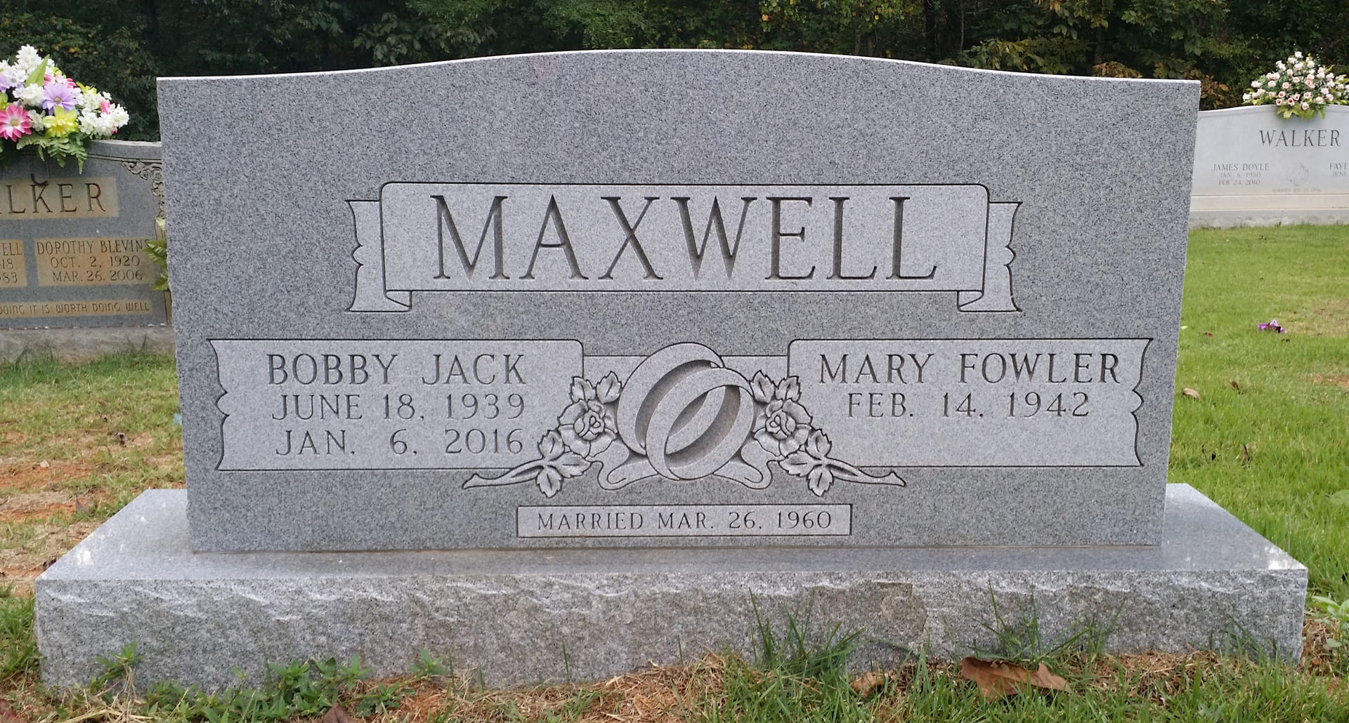A memorial slab for Bobby Jack and Mary Fowler