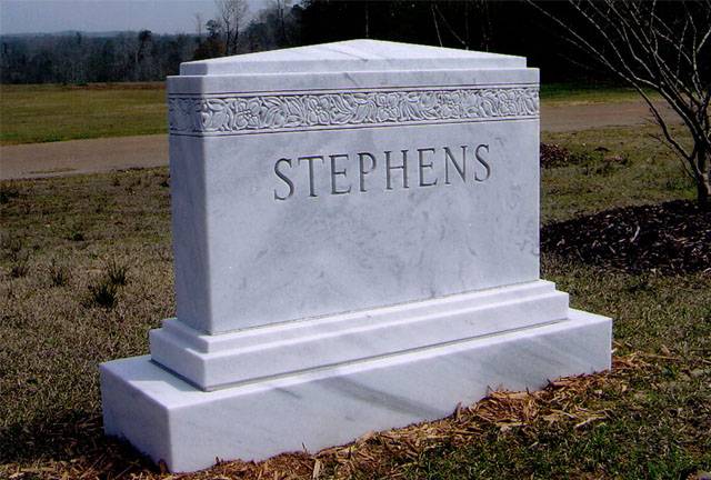 A memorial slab with the illustration and the name of Stephens