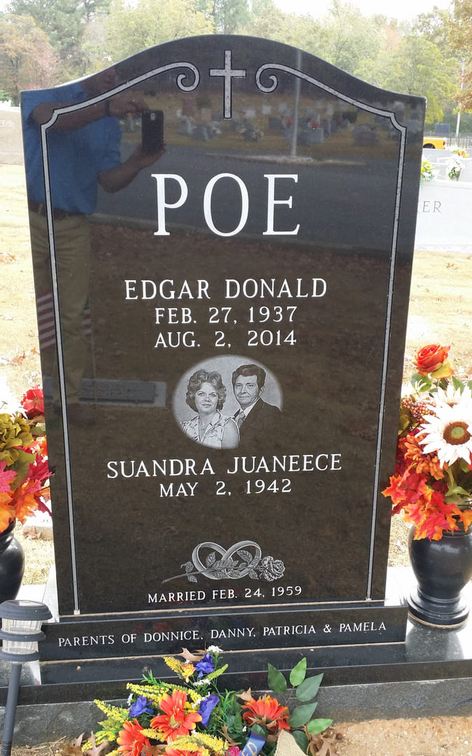 A memorial slab for Edgar Donald and Suandra Juaneece