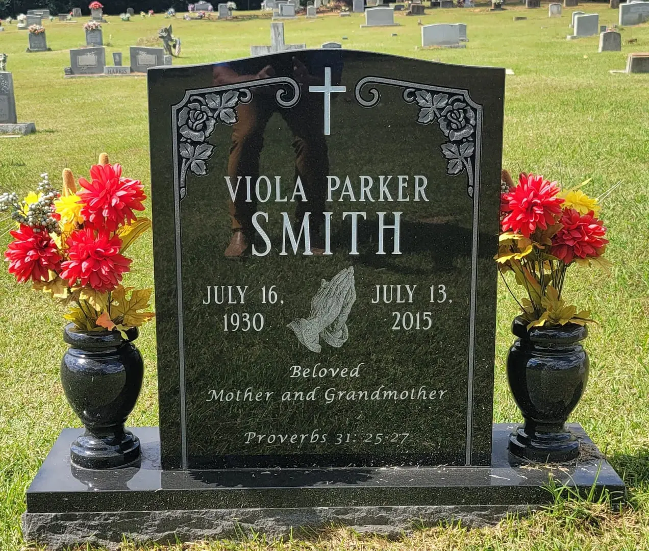 Viola Parker Smith Memorial Block With Two Vases