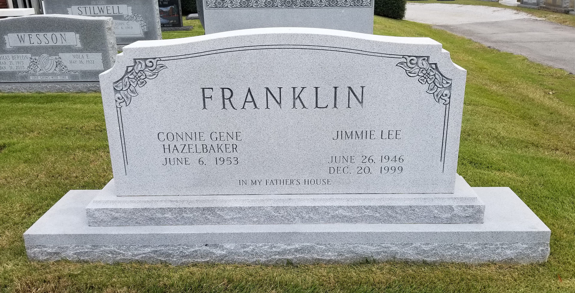 A memorial slab for Connie Gene Hazelbaker and Jimmie Lee