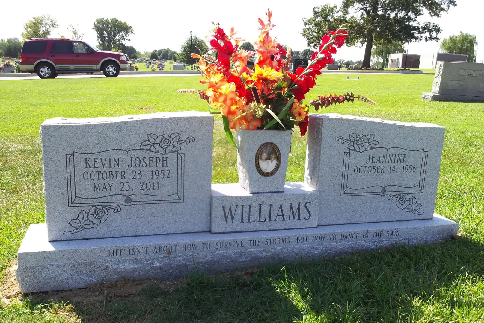 A memorial slab for Kevin Joseph and Jeannine