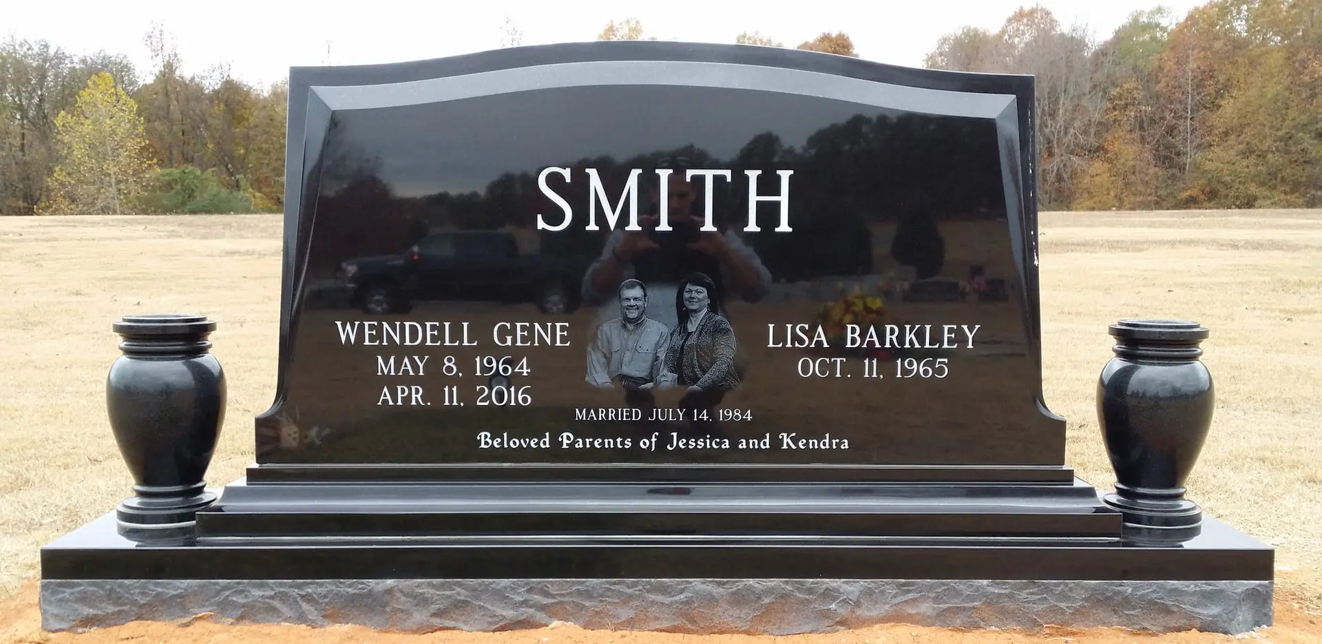 A memorial slab for Wendell Gene and Lisa Barkley