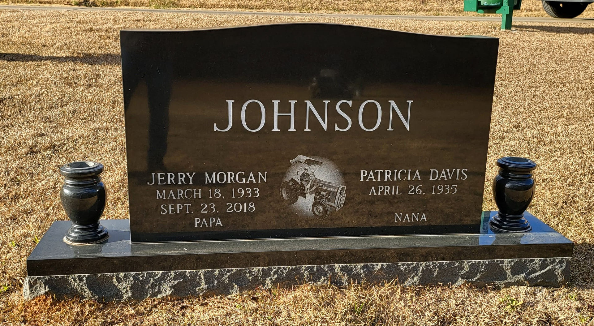 A memorial slab for Jerry Morgan and Patricia Davis