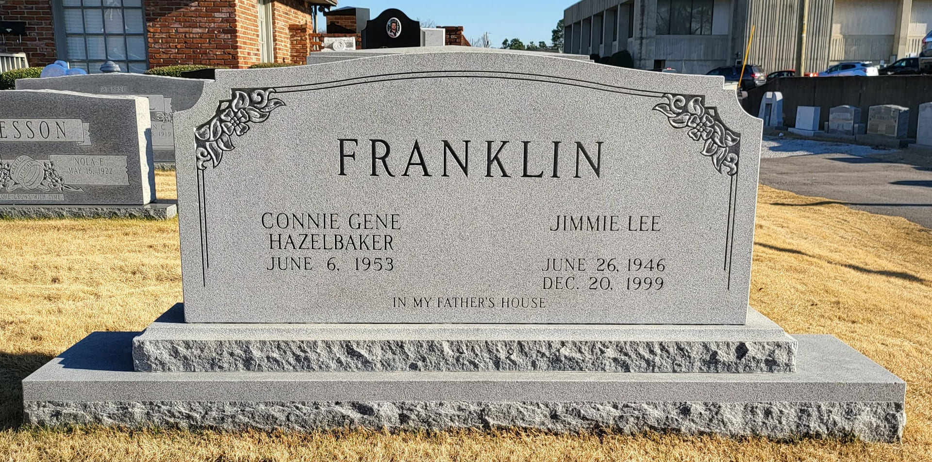 A memorial slab for Connie Gene and Jimmie Lee