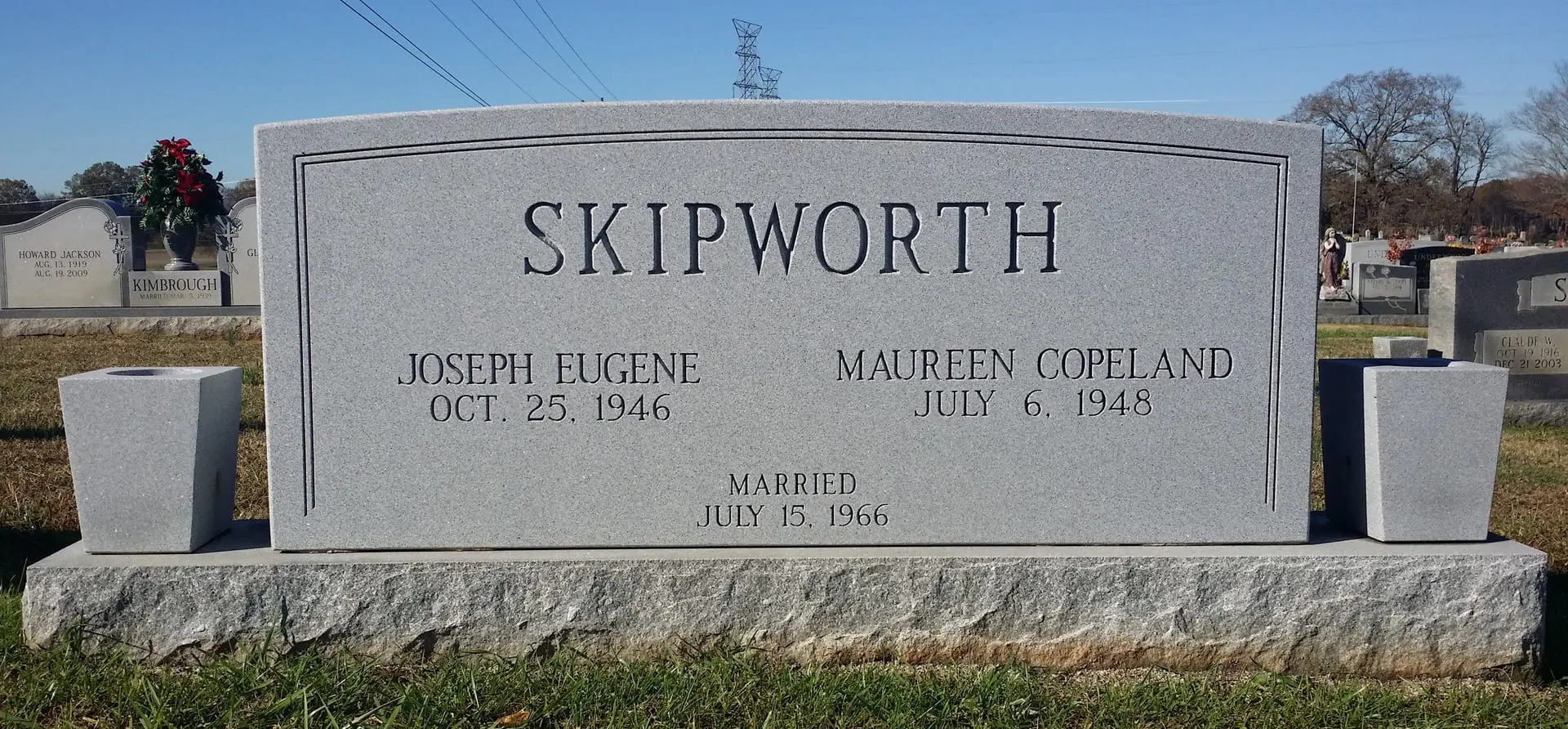 A memorial slab for Joseph Eugene and Maureen Copeland