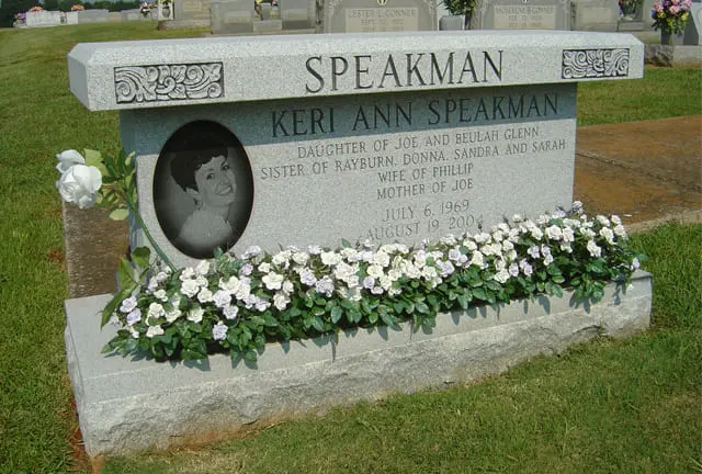 A memorial slab with the name of Keri Ann Speakman