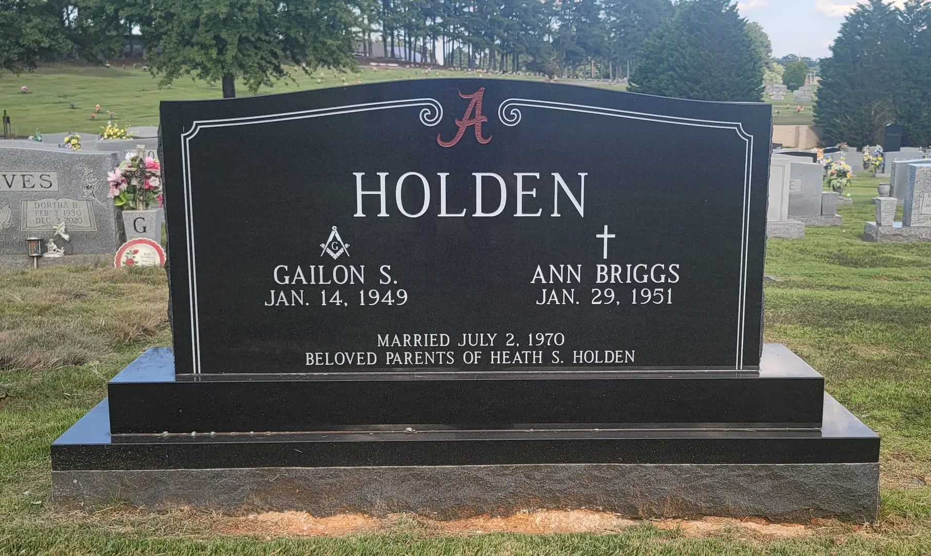 A memorial slab for Gailon S. and Ann Briggs