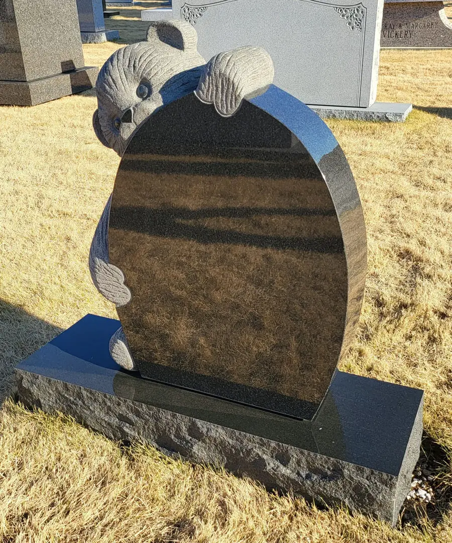 A Bear Holding a Heart Statue Tombstone Copy