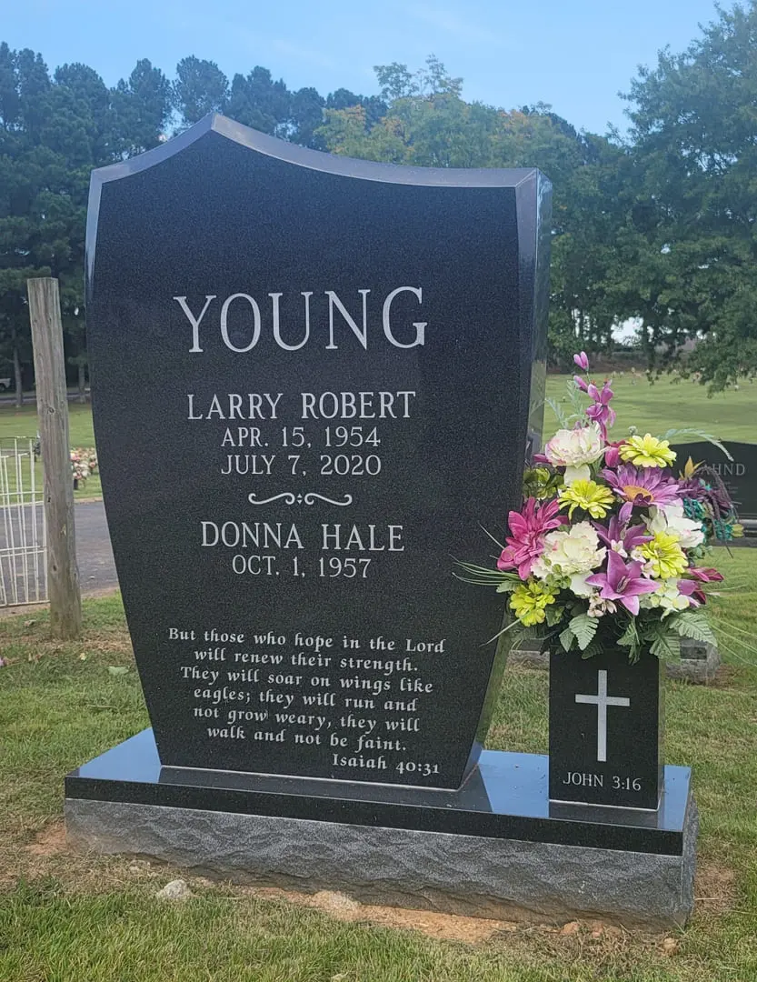 A memorial slab for Larry Robert and Donna Hale