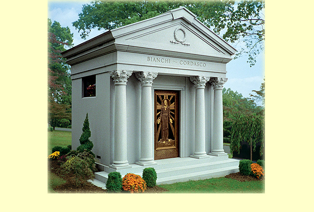 A beautiful crafted mausoleum with the name Bianchi Cordasco