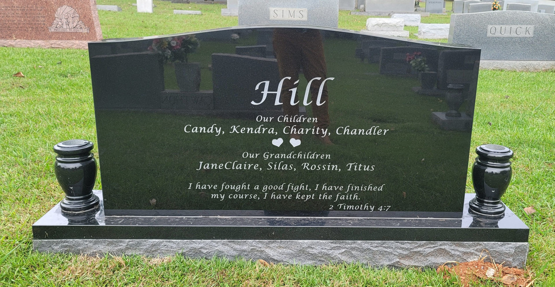 A memorial slab for Candy Kendra Charity, Chandler