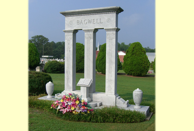 A unique shaped mausoleum with the name Bagwell