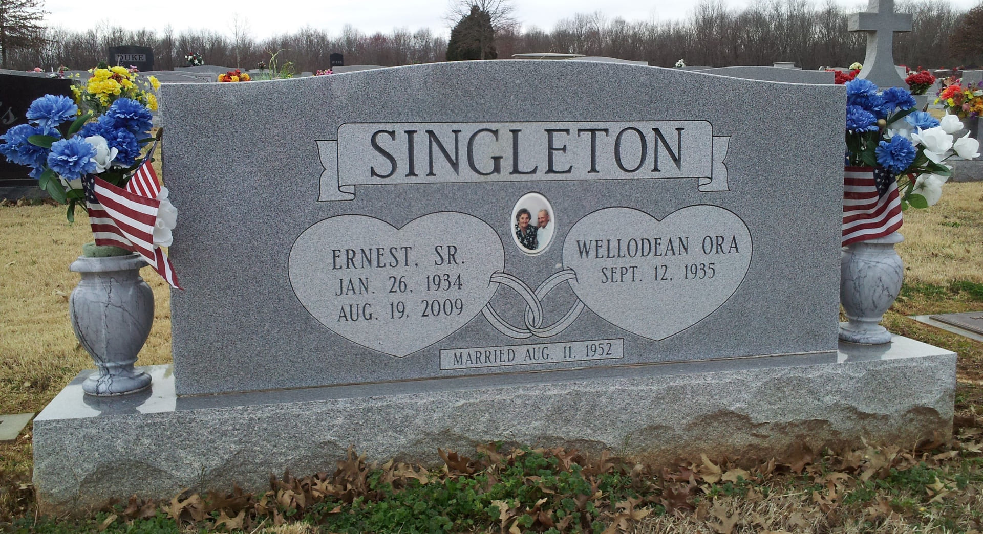 A memorial slab for Ernest SR. and Wellodean Ora
