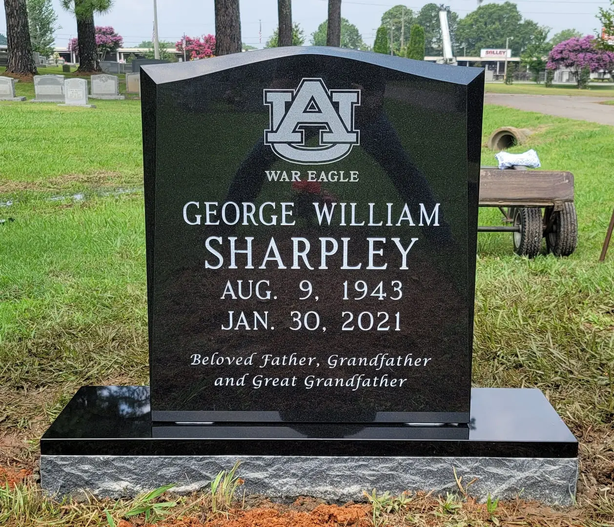 A memorial slab for George William Sharpley