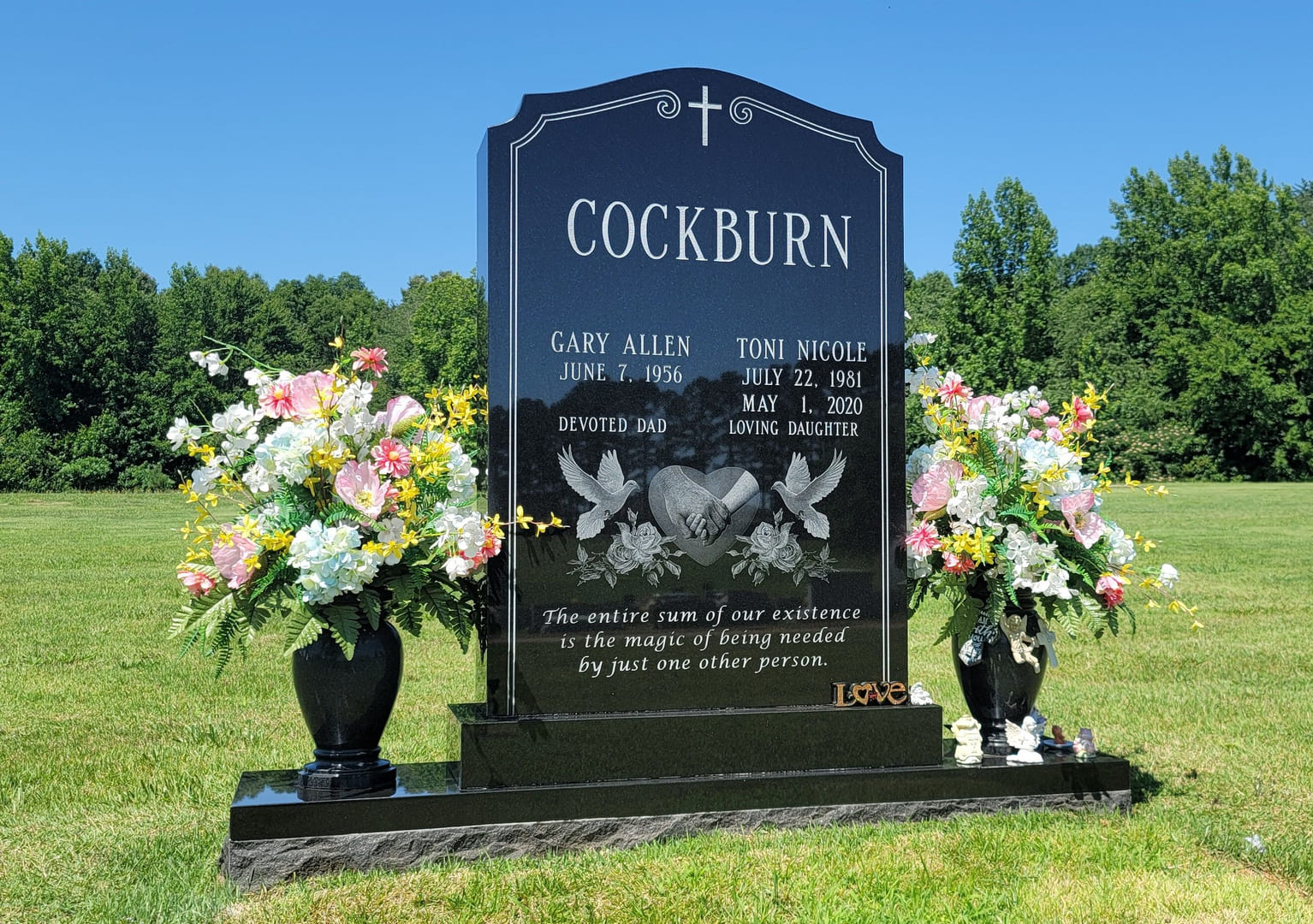 A memorial slab for Gary Allen and Toni Nicole