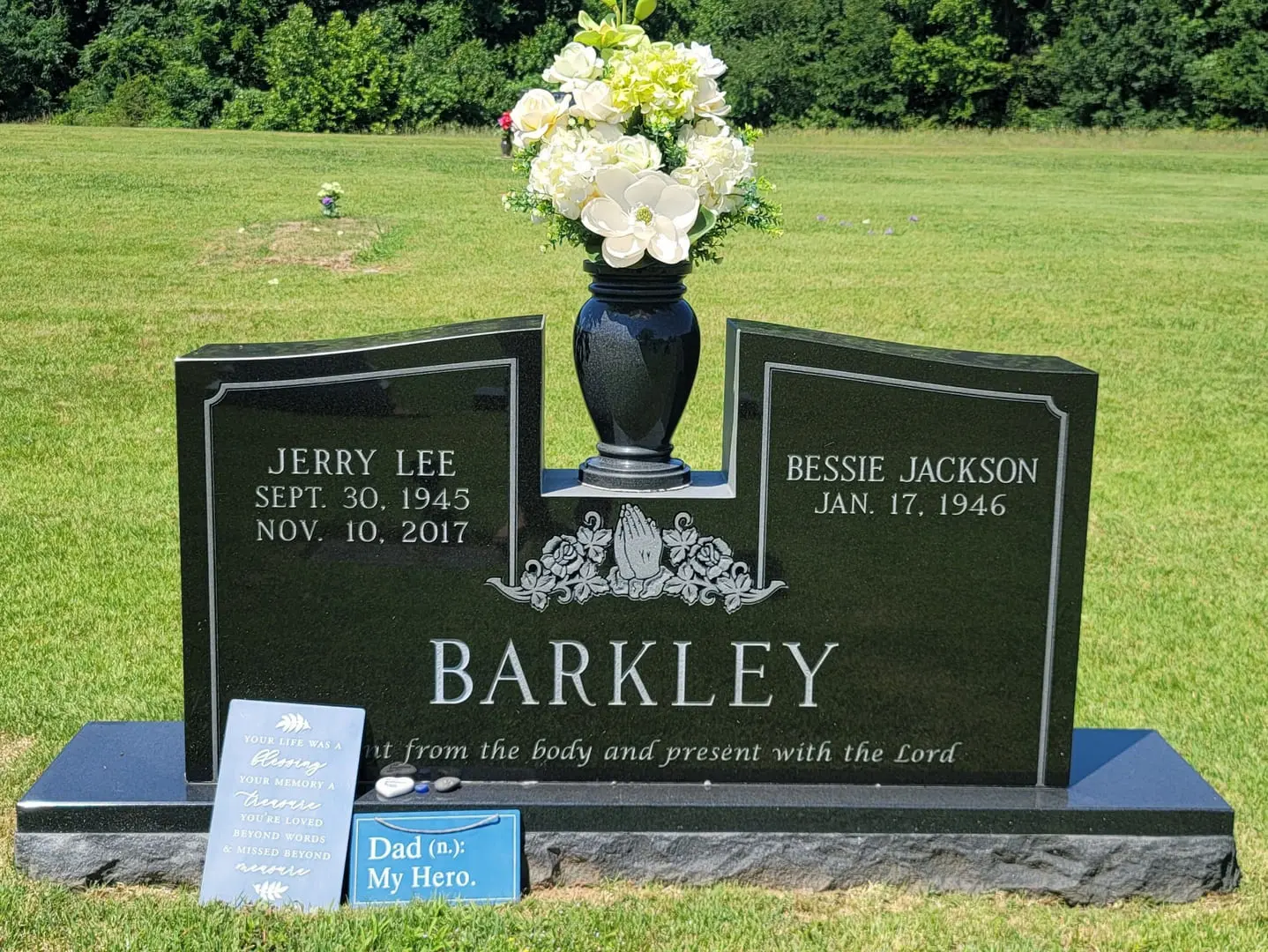 A memorial slab for Jerry Lee and Bessie Jackson Barkey