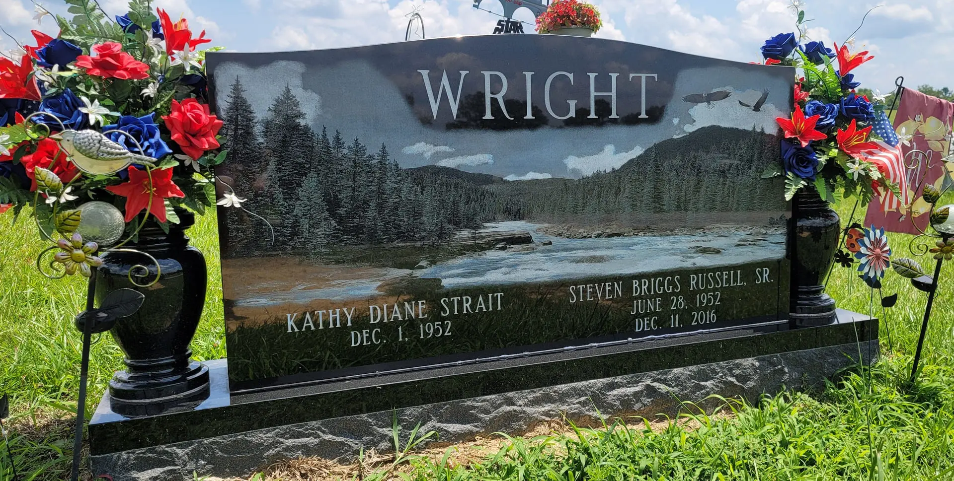 A memorial slab for Kathy Diane Strait and Steven Briggs Russel