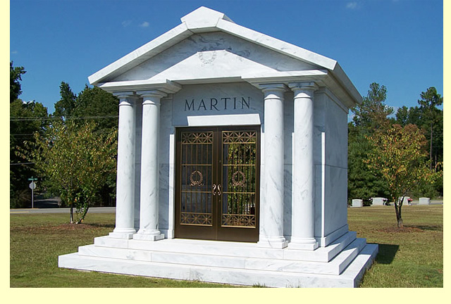 A beautiful crafted mausoleum with the name Martin