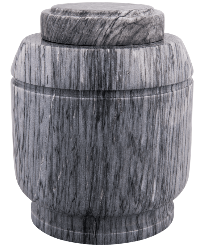 A beautifully unique design urn in grey color and with white splash