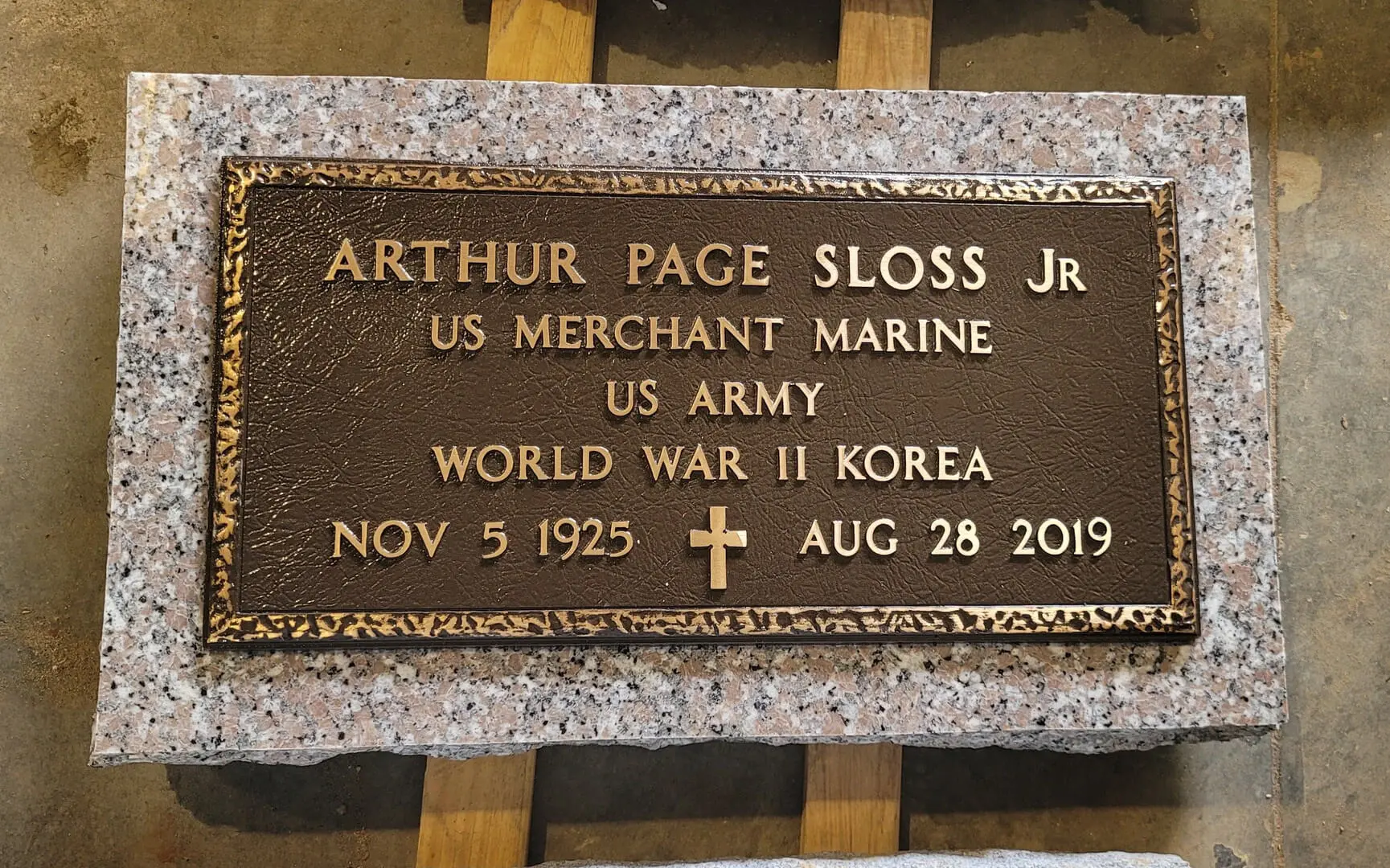 Arthur Page Sloss Junior Memorial Plaque