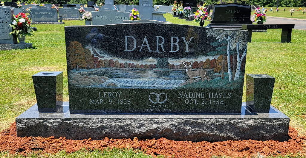 Darby Granite Tombstone With Vases